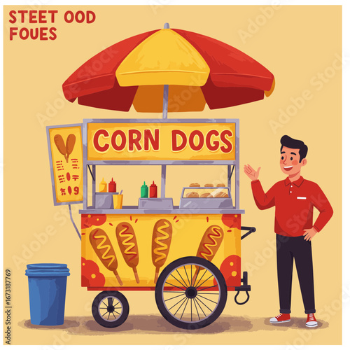 Street Food Cart Vector | Snack Stall Illustration | Mobile Food Vendor Icon Design
