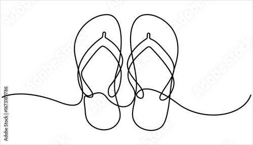 One continuous single drawing line art flat doodle shoe, sandal, fashion, style, woman, foot, beauty, elegant. One line drawing Sandals vector. Footwear outline line design. Slippers single line.