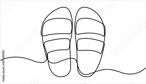 One continuous single drawing line art flat doodle shoe, sandal, fashion, style, woman, foot, beauty, elegant. One line drawing Sandals vector. Footwear outline line design. Slippers single line.
