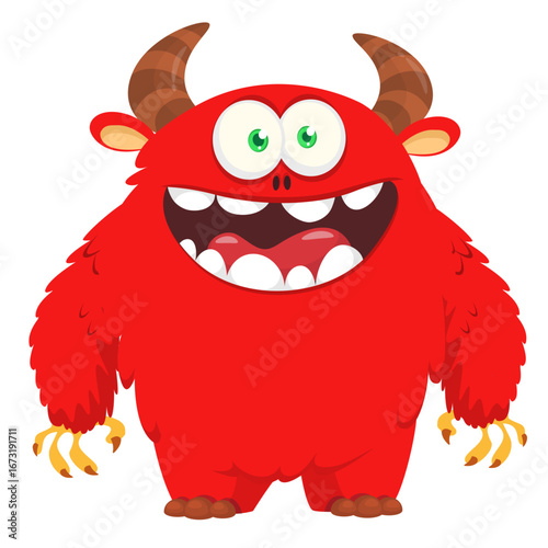 Cartoon funny monster character design with funny face expression. Halloween vector illustration 
