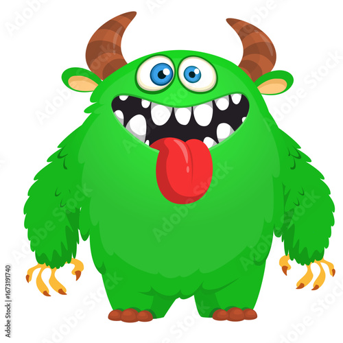 Cartoon funny monster character design with funny face expression. Halloween vector illustration 