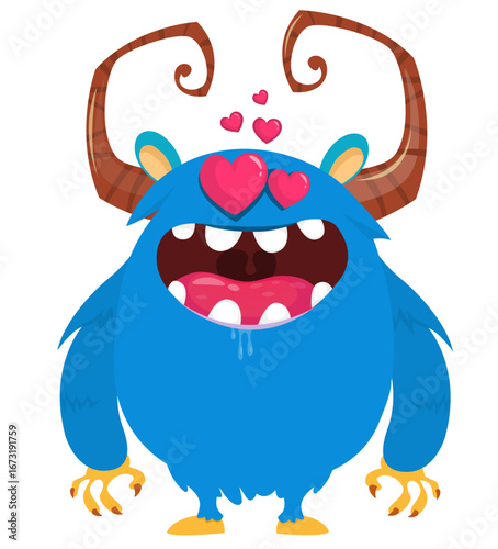 Cartoon funny monster character design with funny face expression. Halloween vector illustration 