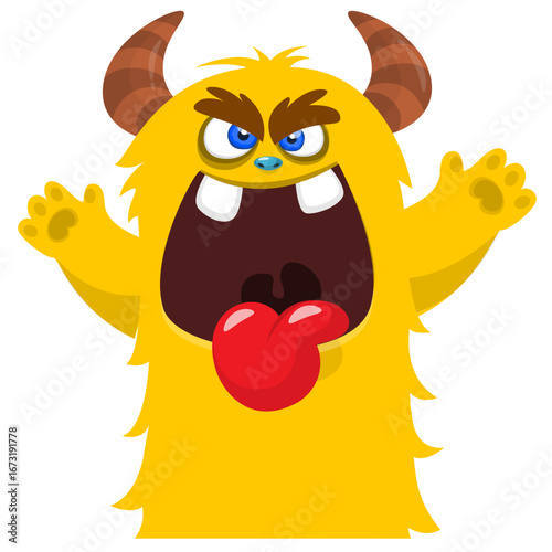 Cartoon funny monster character design with funny face expression. Halloween vector illustration 