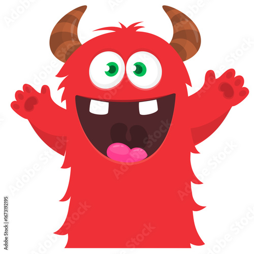 Cartoon funny monster character design with funny face expression. Halloween vector illustration 