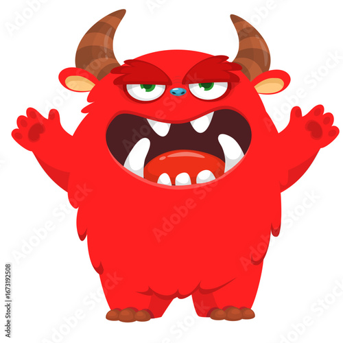 Cartoon funny monster character design with funny face expression. Halloween vector illustration 