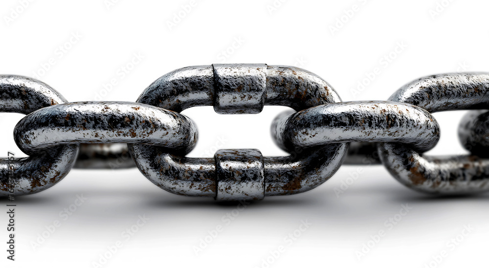 Obraz premium Rusty Metal Chain Link Close-up on White Background