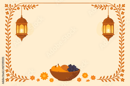 Decorative border frame with hanging lanterns