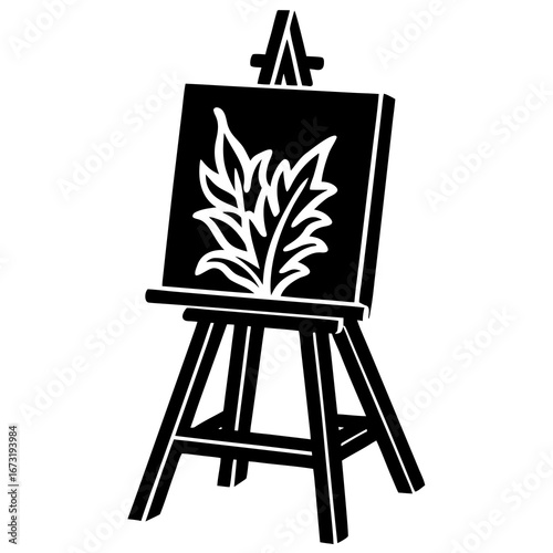 Artist canvas on easel silhouette, Vector art stand icon, Minimalist drawing board, Black art display vector