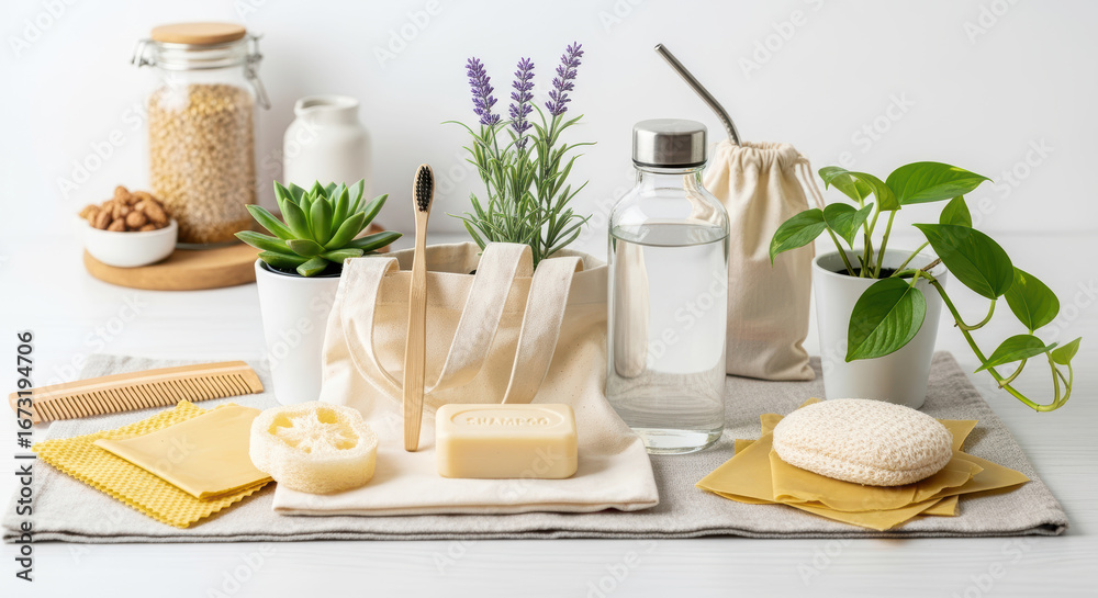 Obraz premium 지속 가능한 생활을 위한 친환경 라이프스타일 소품