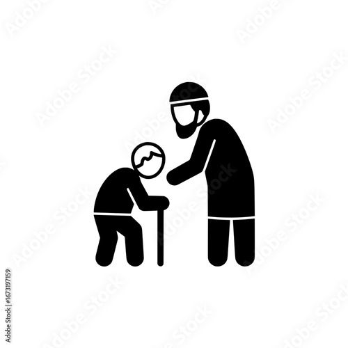 Elderly man supported by caregiver with transparent background