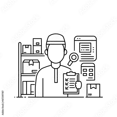 Man holding clipboard in organized workspace with transparent background