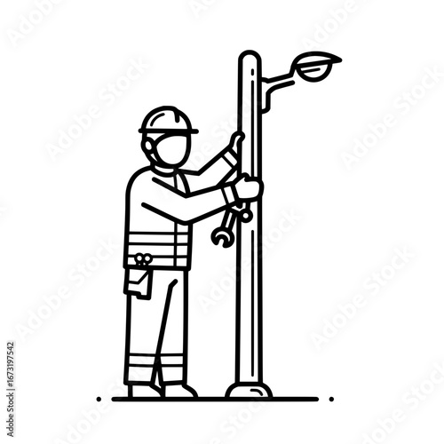 Worker repairing street light with transparent background