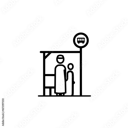 People waiting at bus stop with transparent background