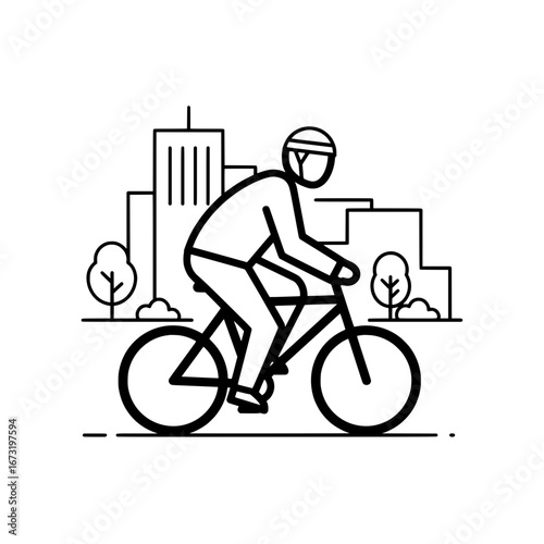 Bicycle rider with city skyline background