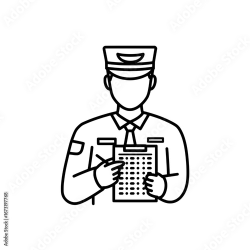 Police officer holding a clipboard with transparent background