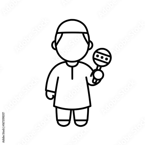 Child holding maraca with transparent background