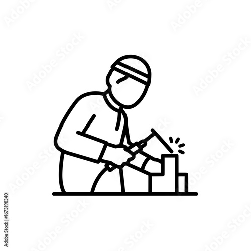 Craftsman working with tools and blocks