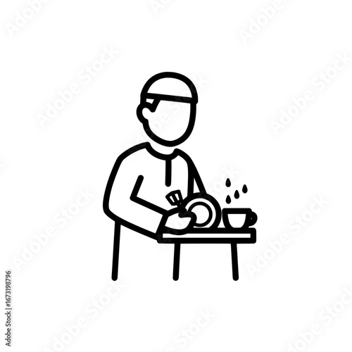Man serving food at table with transparent background