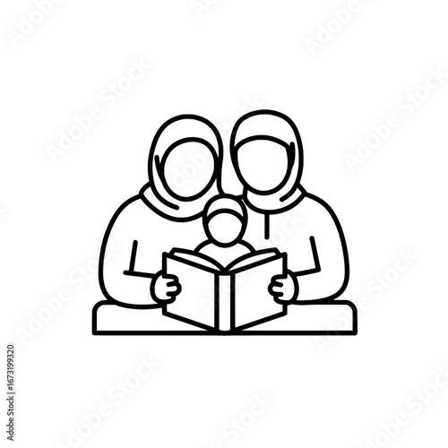 Family reading storybook together with transparent background