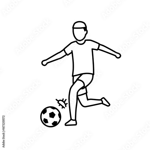 Soccer player kicking ball on black background