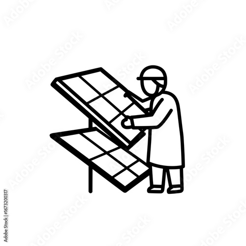 Solar panel technician operating solar panels with transparent background