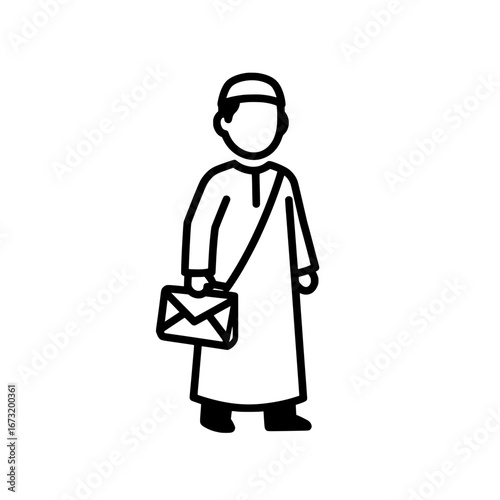 Man carrying mailbag in traditional attire with transparent background