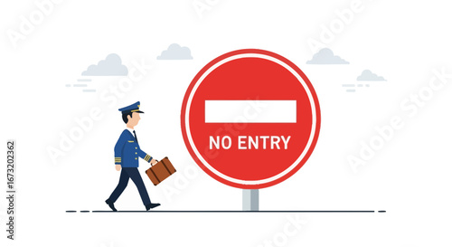Pilot Approaches The No Entry Barrier, Signalling Restricted Access For Travel.