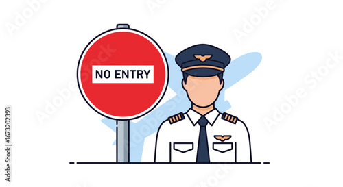 Pilot Standing Near No Entry Sign Illustrating Aviation Regulations and Restrictions