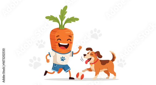 Playful Carrot Buddy and Happy Dog Bonding Together with Ball for Fun Activity