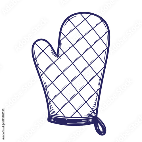 Hand drawn vector illustration of an oven mitt suitable for baking and cooking designs