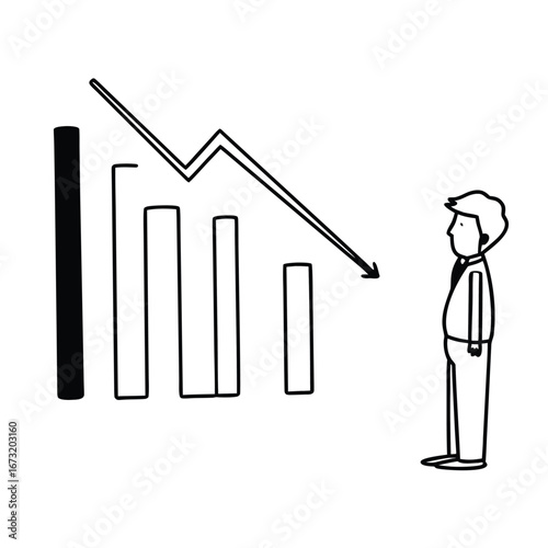 A person observing a declining graph, symbolizing economic downturn or loss in a minimalist style