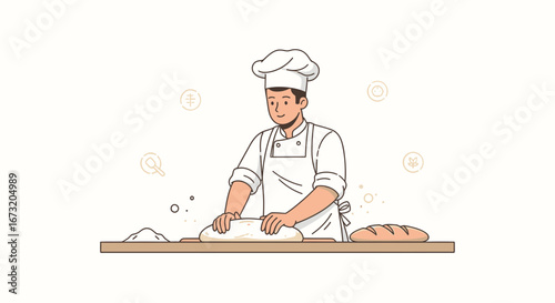 Professional Baker Expertly Preparing Dough For Freshly Baked Bread In A Modern Bakery