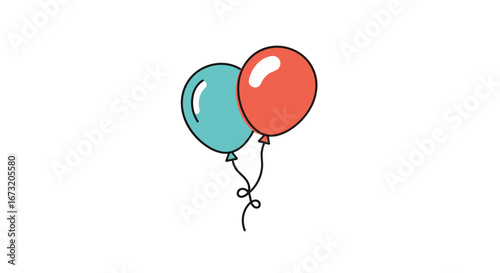 Simple illustration of two colorful helium balloons floating upwards on a white background celebration party fun joyful activity