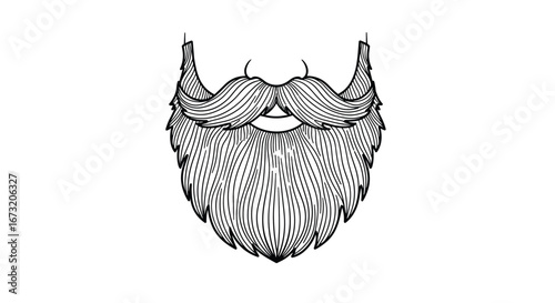 Stylized bearded man face outline graphic with mustache and beard detail in a drawing style