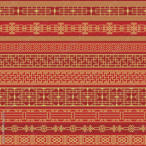 中国組格子文様風の横ラインセット2