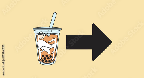Refreshing Bubble Tea Drink With Arrow, Moving Forward, Direction, Progress Concept