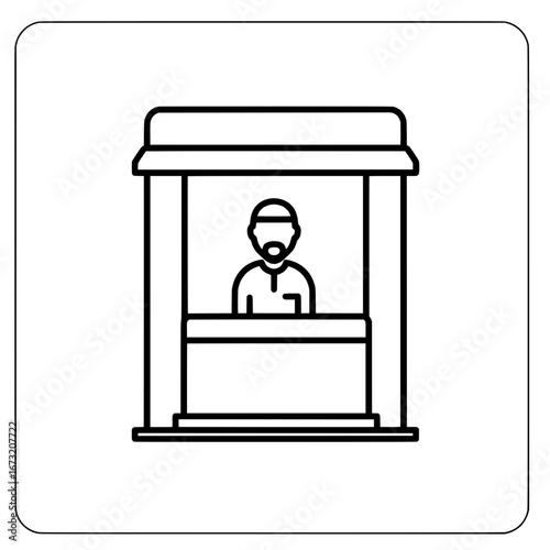 Man standing behind a kiosk with transparent background