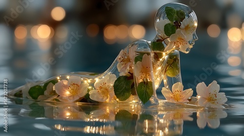 A Surreal Glass Female Figure Filled with Flowers