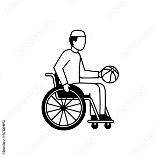 Wheelchair user playing basketball with transparent background