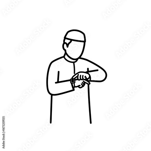 Line art of a surgeon checking wristwatch with transparent background