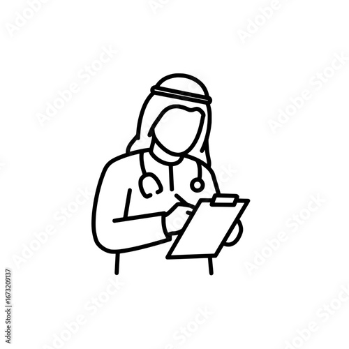 Healthcare worker using tablet with transparent background
