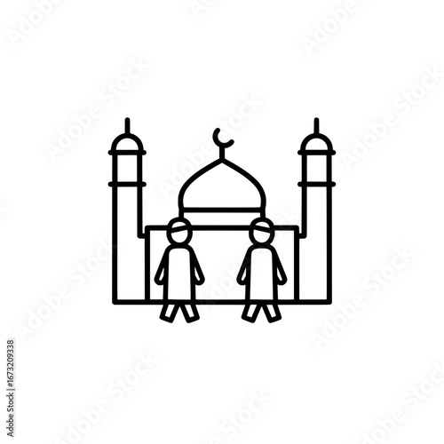 Islamic mosque with minarets and dome with transparent background