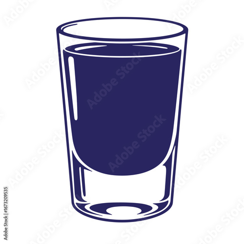 Simple dark blue shot glass vector illustration isolated on white background for design