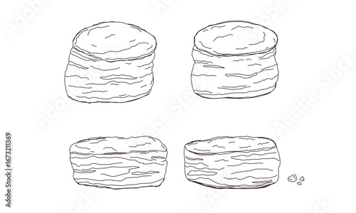 Hand drawn vector illustration of scones.  Simple line art.