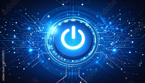 Cyber security concept. Power button on technology background, Generated with AI.