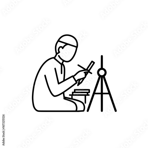Engineer using surveying equipment with transparent background