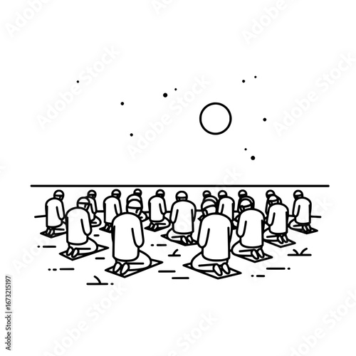 People praying on mats during lunar eclipse with transparent background