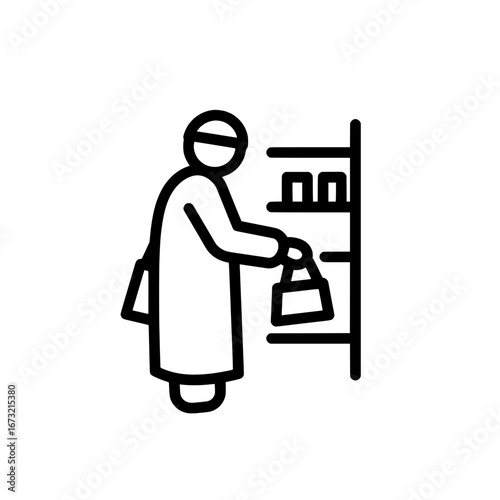 Woman shopping with shopping bag on shelves