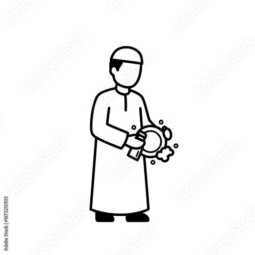 Man washing dishes with transparent background