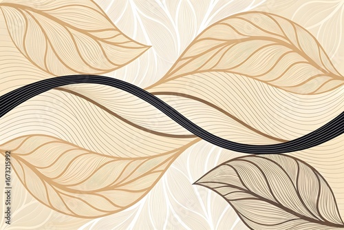 seamless pattern with leaves, abstract with flowing organic lines